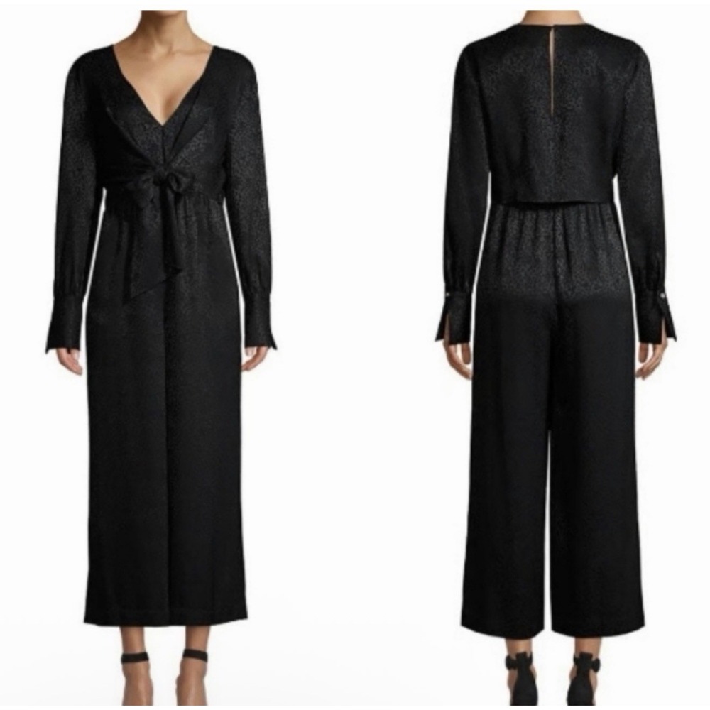 Kate Spade  Mainline Tie Front‎ Jumpsuit Sz 0 Wide Leg Jacquard Party Elegant